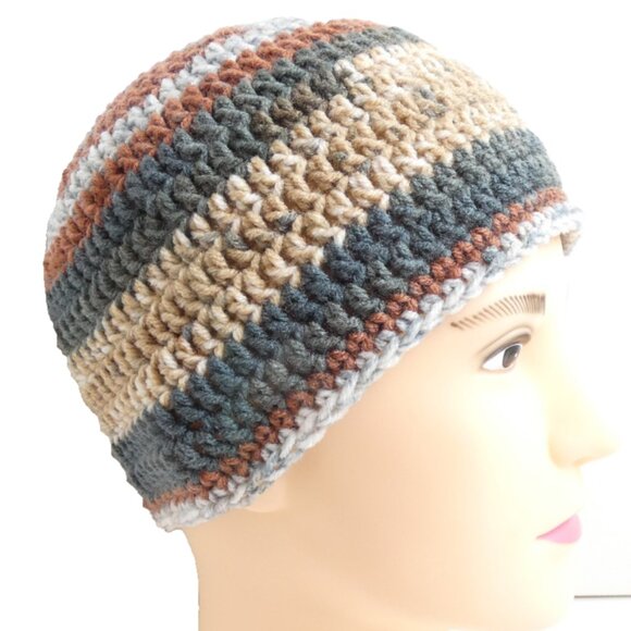 Multicolor Stripes Beanie OS Handmade Crochet Hand Knit Warm Cap Winter Hat NWT - Picture 2 of 8